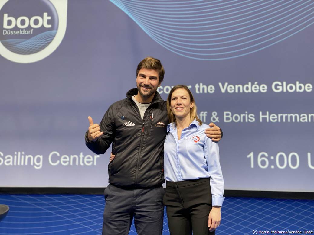 Bei der "boot" 2020 in Düsseldorf stellte der deutsche Skipper Boris Herrmann gemeinsam mit einer Vertreterin der Vendée Globe-Organisaton sein Projekt vor. (c) by Martin Pohlmann/Vendée Globe