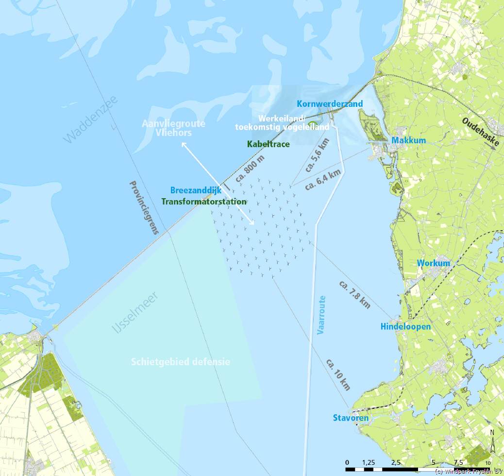 Der Windpark Fryslan wird ab 2019 im nördlichen IJsselmeer (Niederlande, Friesland) vor den Küsten von Makkum, Workum und Hindeloopen gebaut. (c) Windpark Fryslân BV