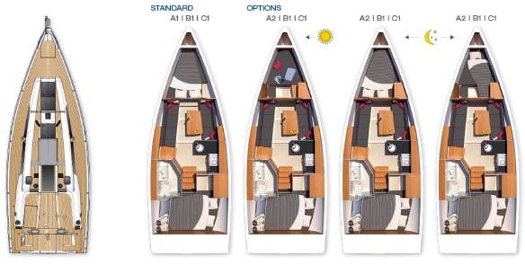 Die neue Segelyacht Hanse 315 ist in verschiedenen Innenausbau-Varianten erhältlich.