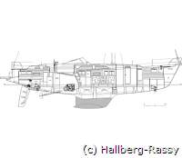 Die neue Hallberg-Rassy HR55 - hier ein Schnitt - wird bei der boot 2013 in Düsseldorf vorgestellt.
