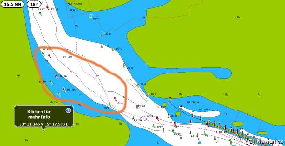 Marine: Big faults in Navionics-Chart 28SX, der Navionics-Seekarte 28XC, Fahrwasser zwischen Harlingen und Nordsee.